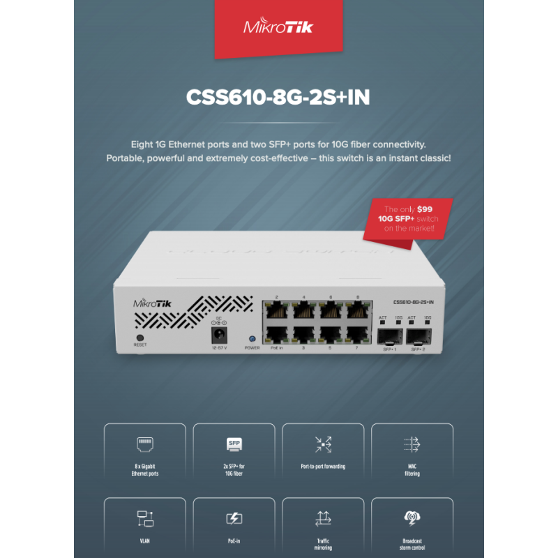 MikroTik CSS610-8G-2S+IN | Smart Switch with 8x 1G Ethernet and 2x 10G