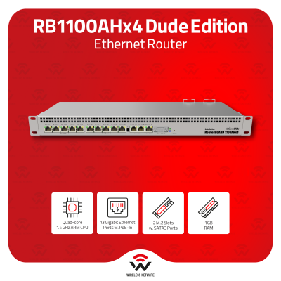 MikroTik RB1100AHx4 Dude Edition | 13-Port Router with M.2 Storage