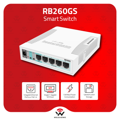 MikroTik RB260GSP | 5-Port Gigabit PoE Switch with SFP and SwOS