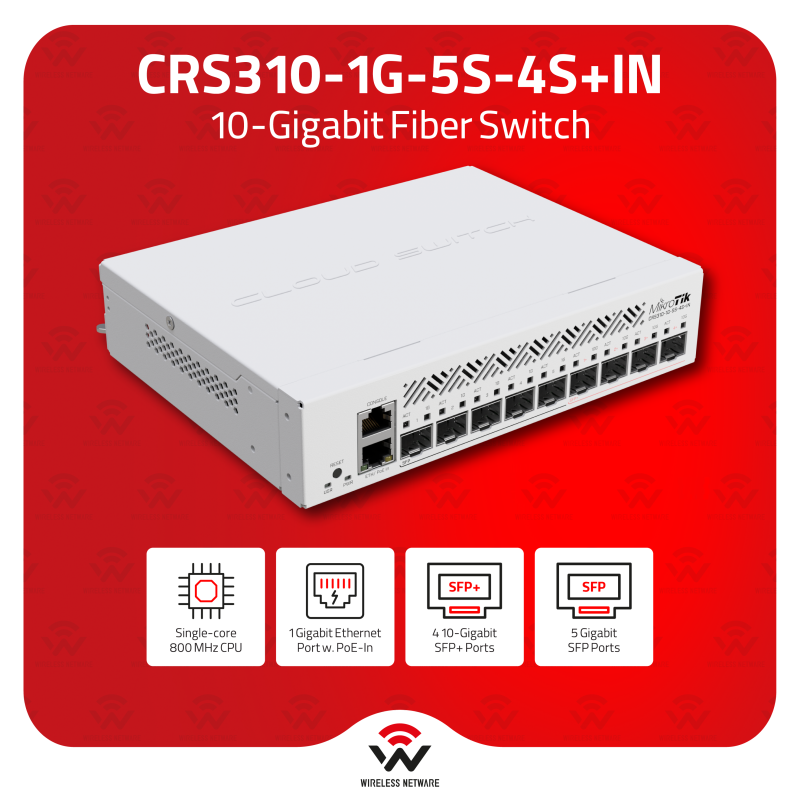 Mikrotik CRS310 1G 5S 4S+IN stikalo, Gigabit, 1xRJ45, 5xSFP, 4xSFP