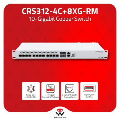MikroTik CRS312-4C+8XG-RM | 10G Switch with RJ45 & SFP+ Ports