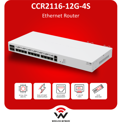 MikroTik CCR2116-12G-4S+ | 16-Core Router with 10G SFP+ and Layer 3HW+